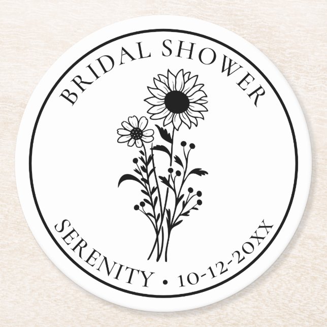 Posavasos Redondo De Papel Ducha de novia floral blanca giratoria (Anverso)