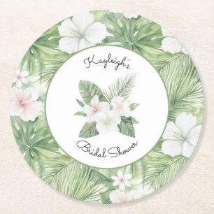 Posavasos Redondo De Papel Ducha de Novia Floral Hibisco Hojas Tropicales
