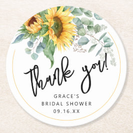 Posavasos Redondo De Papel Ducha de Novia Gracias Girasol Eucalipto