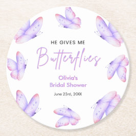 Posavasos Redondo De Papel Ducha de Novia Mariposas Rosadas Púrpura Me Dan Ma