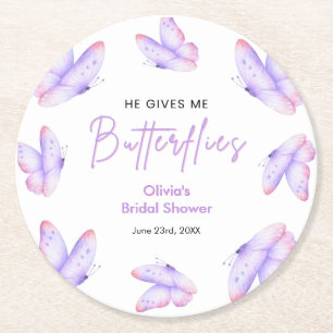 Posavasos Redondo De Papel Ducha de Novia Mariposas Rosadas Púrpura Me Dan Ma