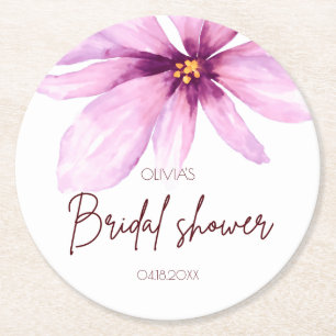 Posavasos Redondo De Papel Ducha de Novia Minimalista elegante Flor Rosa