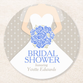Posavasos Redondo De Papel ducha de novia traje blanco azul personalizados ca