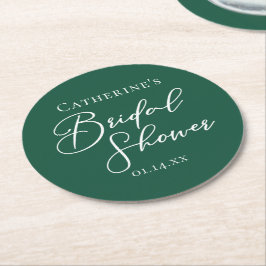 Posavasos Redondo De Papel Ducha de Novia Verde Esmeralda Personalizada