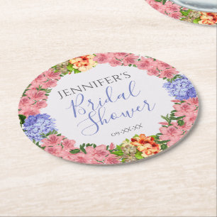 Posavasos Redondo De Papel Ducha nupcial del marco floral de la acuarela del