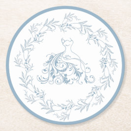 Posavasos Redondo De Papel Ducha nupcial - Elegante Ducha Azul Papel Reposado