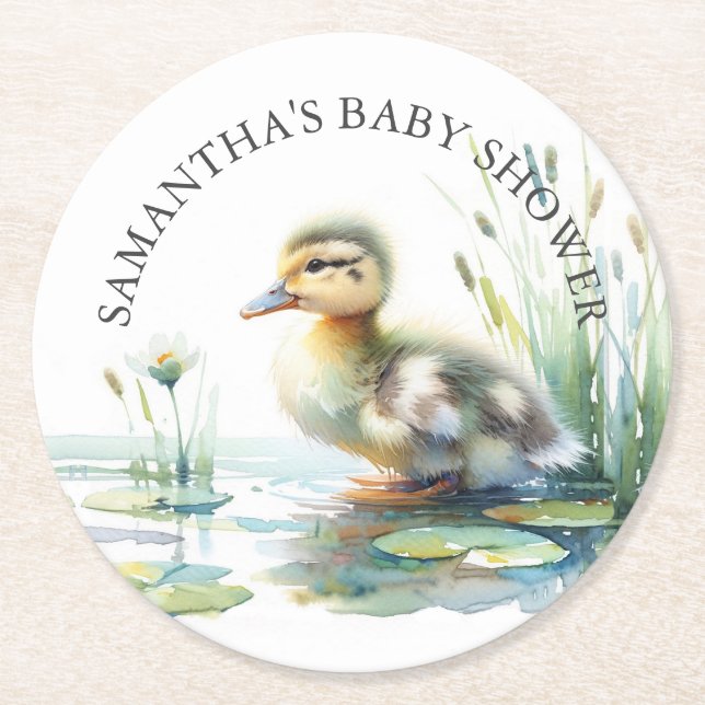 Posavasos Redondo De Papel Duck Baby Shower Personalized Coasters (Anverso)