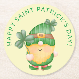 Posavasos Redondo De Papel Duende Shamrock Feliz día de San Patricio