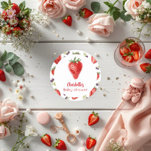 Posavasos Redondo De Papel Dulce Baby Shower Personalizada de Fresa
