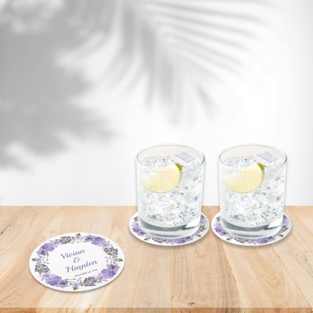 Posavasos Redondo De Papel Dulce Boda Morado Floral (Subido por el creador)