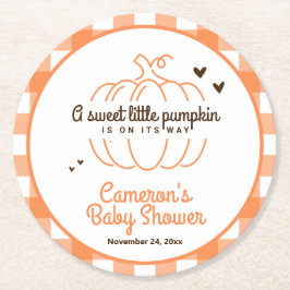 Posavasos Redondo De Papel Dulce Calabacita Naranja Dulce Fiesta de Bebé Otoñ