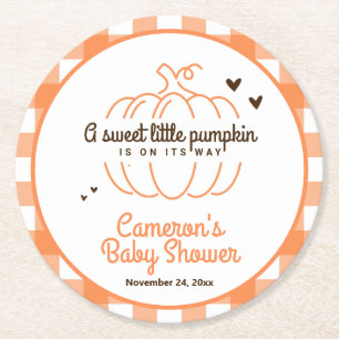 Posavasos Redondo De Papel Dulce Calabacita Naranja Dulce Fiesta de Bebé Otoñ