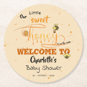 Posavasos Redondo De Papel Dulce Cute Honey & Kawaii Text de Ojos Baby Shower