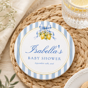 Posavasos Redondo De Papel Dulce de Limón Italiano Amalfi con Rayas Azules pa