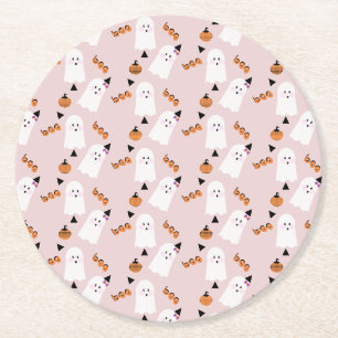 Posavasos Redondo De Papel Dulce fantasma de Halloween, confeti naranja rosa