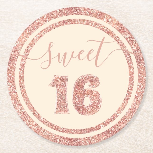 Posavasos Redondo De Papel Dulce fiesta de cumpleaños de Stripe Purpurina Sal (Anverso)