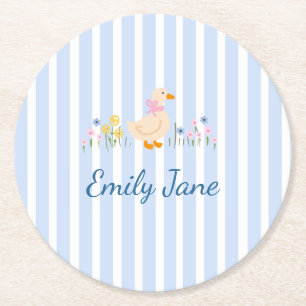 Posavasos Redondo De Papel Dulce Ganso Ducha de Bebé Flor Silvestre Bautizo