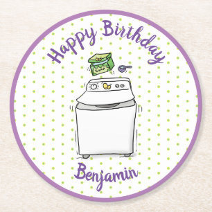 Posavasos Redondo De Papel Dulce ilustración de dibujos animados de lavadora