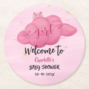 Posavasos Redondo De Papel Dulce Nube de Acuarela Fiesta de Bebé Niña Brillan