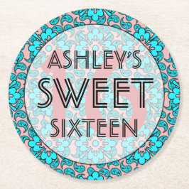 Posavasos Redondo De Papel Dulce Rosa Y Azul 16 Años De Fiesta