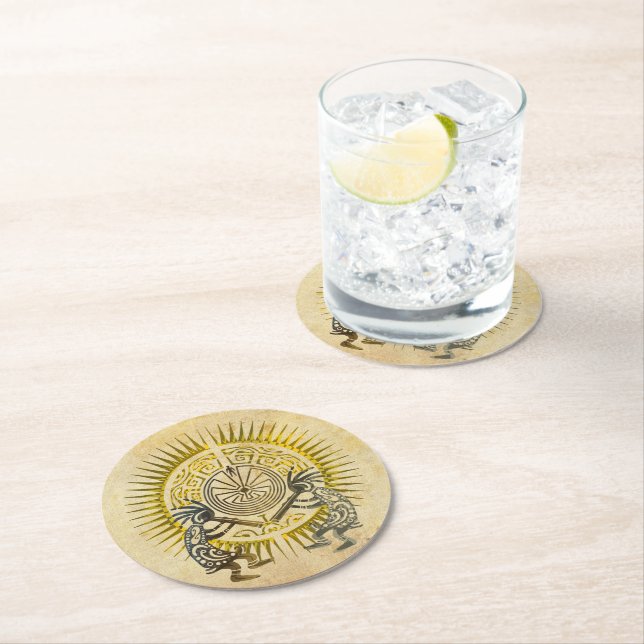 Posavasos Redondo De Papel Dúo Kokopelli - Hombre En El Maze - Sol 1 (In situ)