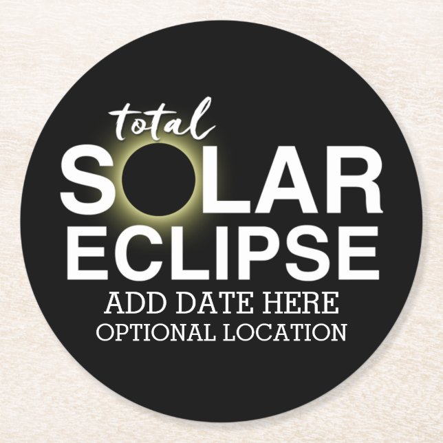 Posavasos Redondo De Papel Eclipse solar total - 2024 o fecha personalizado (Anverso)