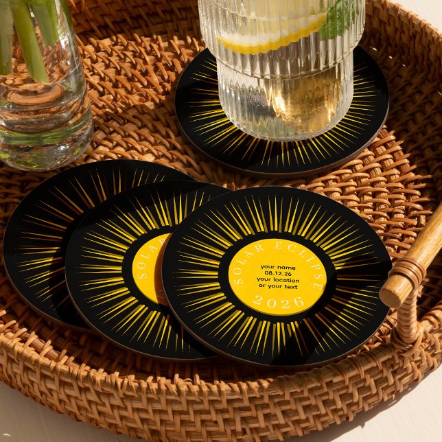 Posavasos Redondo De Papel Eclipse solar total de 2026 texto personalizado (Subido por el creador)