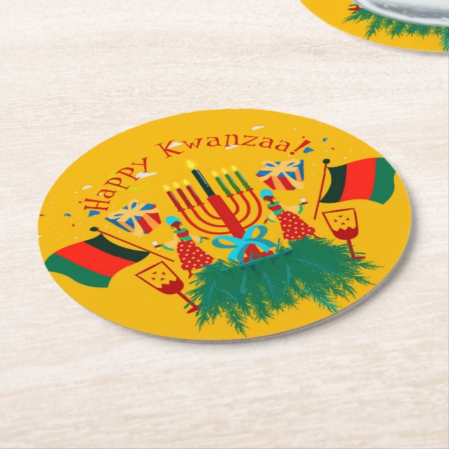 Posavasos Redondo De Papel Editar Fiesta de Kwanzaa que coincida con texto (En perspectiva)