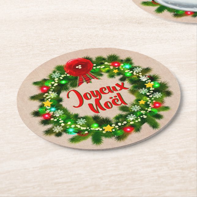 Posavasos Redondo De Papel Editar Joyeux Noël (En perspectiva)
