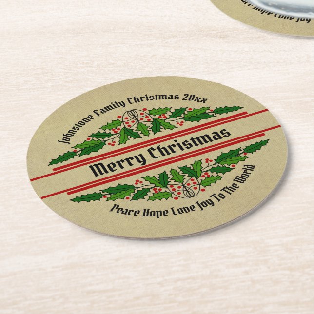 Posavasos Redondo De Papel Editar Navidades de coincidencia de texto de nombr (En perspectiva)
