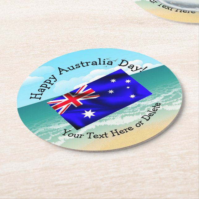 Posavasos Redondo De Papel Editar texto que coincida con la playa de bandera  (En perspectiva)