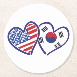 Posavasos Redondo De Papel EE.UU. Corea del Sur ama los corazones