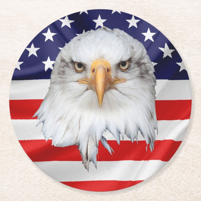 Posavasos Redondo De Papel El águila calva apetitoso regalo patriótico (Anverso)