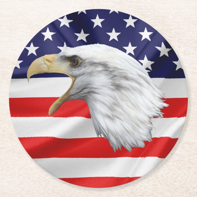 Posavasos Redondo De Papel El águila calva bello patriótico (Anverso)