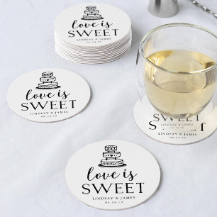Posavasos Redondo De Papel El amor es dulce   Pastel Boda