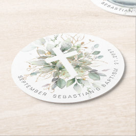 Posavasos Redondo De Papel El Baptismo de la Cruz de Oro Verde