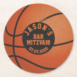 Posavasos Redondo De Papel El bar de baloncesto personalizado Mitzvah Naranja<br><div class="desc">Máster de papel redondo Mitzvah,  naranja y baloncesto negro. Personalizado con el nombre de su hijo y la fecha del Bar Mitzvah.</div>
