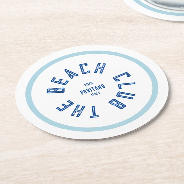 Posavasos Redondo De Papel El Beach Club Green Escudo Blue Stripe (En perspectiva)