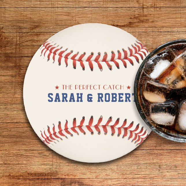 Posavasos Redondo De Papel El Boda perfecto para la captura del béisbol Softb (Baseball Softball Sport The Perfect Catch Wedding Round Paper Coaster
)