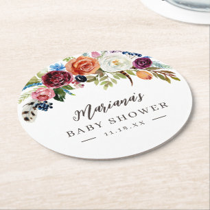 Posavasos Redondo De Papel El boho otoñal florece en Baby Shower personalizad