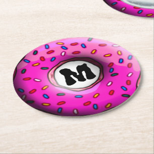 Posavasos Redondo De Papel El buñuelo rosado con colorido asperja + sus idea