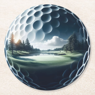 Posavasos Redondo De Papel El campo de golf Serene reflejado en la bola de go