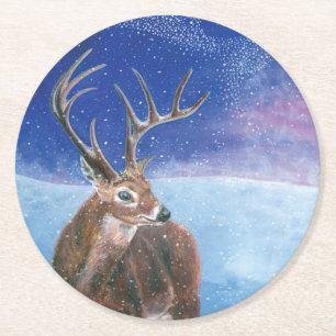 Posavasos Redondo De Papel El Cervus Elaphus de ciervo rojo y el paisaje inve