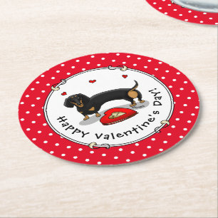 Posavasos Redondo De Papel El día de San Valentín Dachshund (negro y broncead