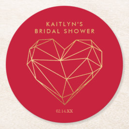 Posavasos Redondo De Papel El día de San Valentín de corazón geométrico ducha