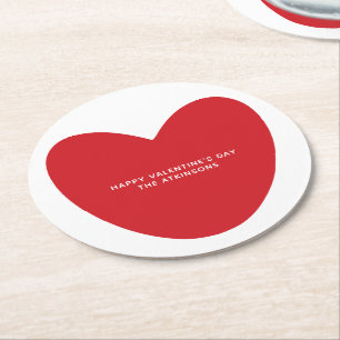 Posavasos Redondo De Papel El día de San Valentín simple y lindo de corazón r