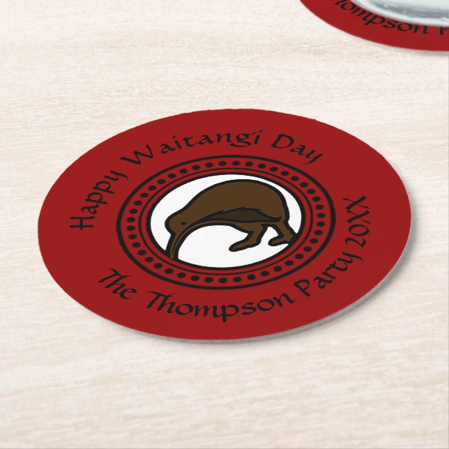Posavasos Redondo De Papel El Día De Waitangi Puede Editar Texto Nueva Zeland (En perspectiva)