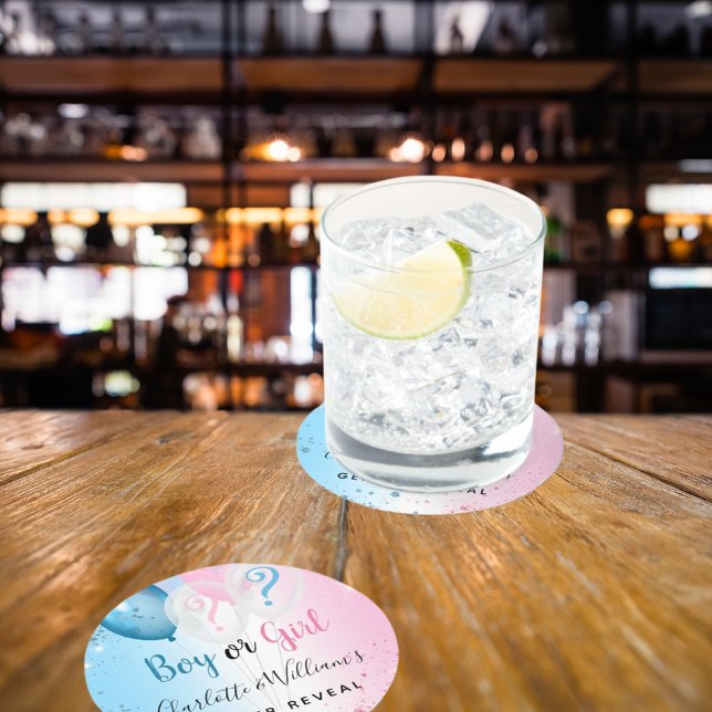 Posavasos Redondo De Papel El género revela globos fiestas de chica de niño a (Subido por el creador)