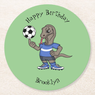 Posavasos Redondo De Papel El gracioso personalizado de fútbol del dragón Kom