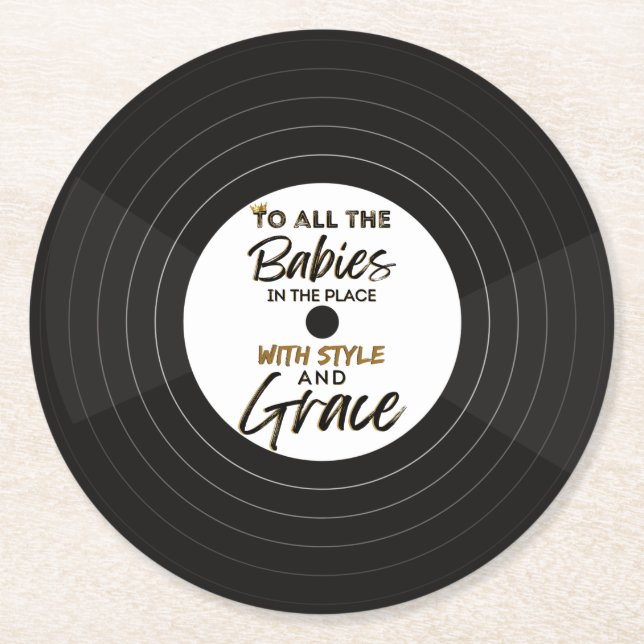 Posavasos Redondo De Papel El Gran Hip Hop de los 90, primer cumpleaños/Baby  (Anverso)